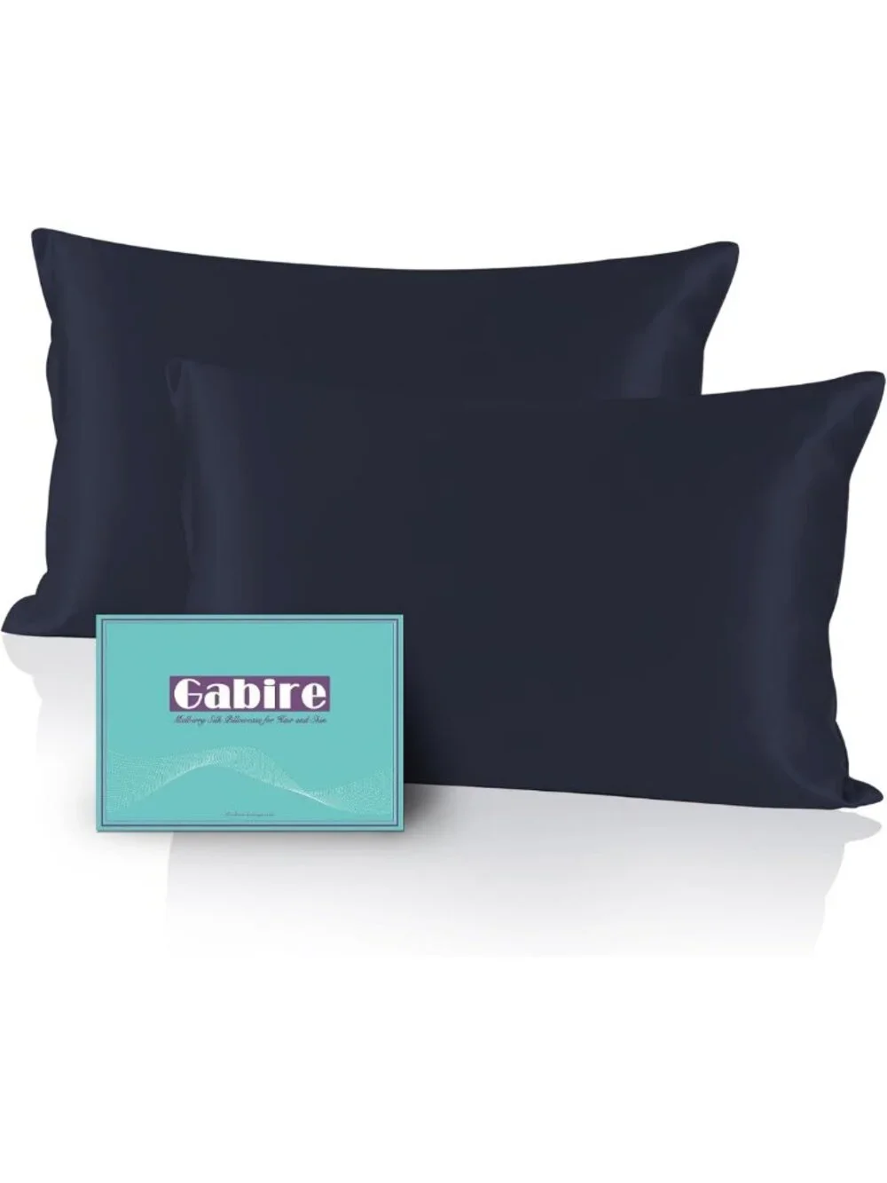Silk Pillowcase Set of 2 - Organic Mulberry Silk for Hair & Skin, Navy Blue